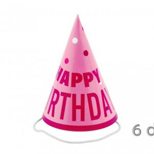 Papírcsákó Happy Birthday pöttyös rózsaszín 6db 16cm