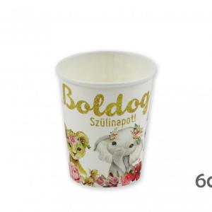 Papírpohár Boldog Szülinapot állatos 6db 250ml