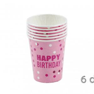 Papírpohár Happy Birthday rózsaszín 6db 250ml