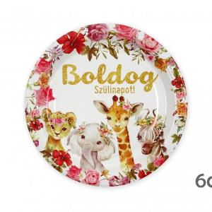 Papírtányér Boldog Szülinapot állatos 6db 22cm