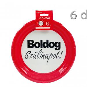 Papírtányér Boldog Szülinapot piros/fehér 6db 23cm
