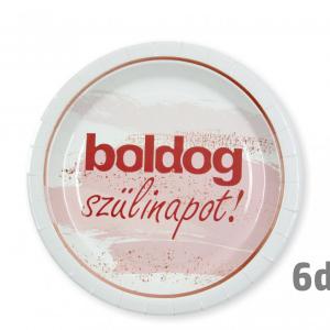 Papírtányér Boldog Szülinapot rózsaszín 6db 22,5cm