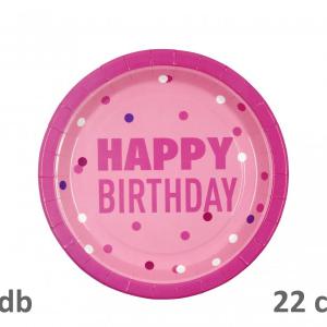 Papírtányér Happy Birthday rózsaszín 6db 22cm