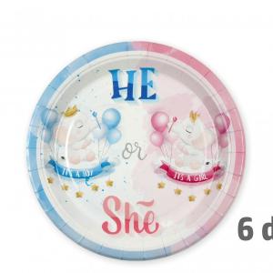 Papírtányér He or She 6db 22,5cm