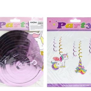 Party dekoráció spirál unicornis 6db