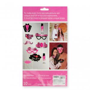 Party kellék szett pálcás esküvői fekete/rózsaszín 10db