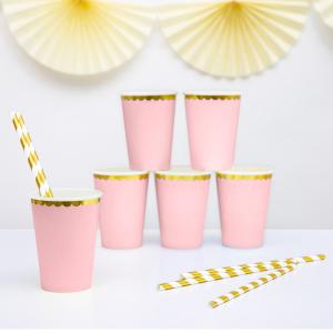 Party pohár, rózsaszín, arany szegéllyel, 220ml, 6db/cs