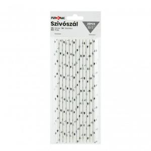 Party szívószál fehér/ezüst csillagos 25db 19,5cm
