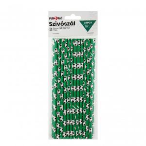 Party szívószál focis zöld 25db 19,5cm