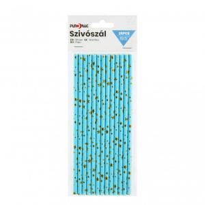 Party szívószál kék/arany csillagos 25db 19,5cm