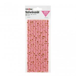 Party szívószál rózsaszín/arany csillagos 25db 19,5cm