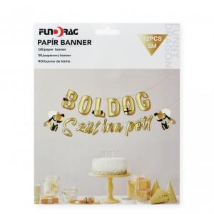 Party zászlófüzér Boldog Szülinapot arany 12db-os 5m