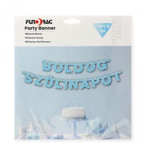 Party zászlófüzér Boldog Szülinapot kék 16db-os 5m