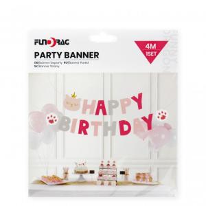 Party zászlófüzér Happy Birthday cicás rózsaszín 4m