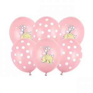 Pasztel rózsaszín lufi elefántos 6db 30cm