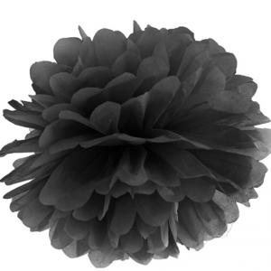 Pompom papír lampion, fekete, 25cm