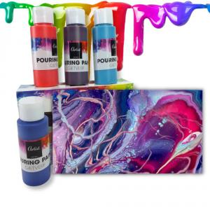 Pouring festék szett 4x60ml, 2db vászon táblával 10x15cm