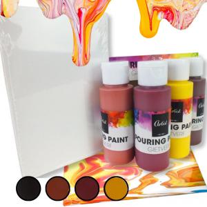 Pouring festék szett 4x60ml, 2db vászon táblával 10x15cm