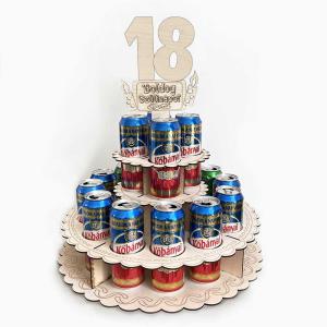 Sör Torta Fából Szülinapra - 18 Boldog Szülinapot feliratú topperrel - 18. Születésnapi ajándék sörimádóknak