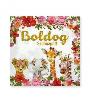 Szalvéta Boldog Szülinapot állatos 16db 33x33cm-es kétrétegű