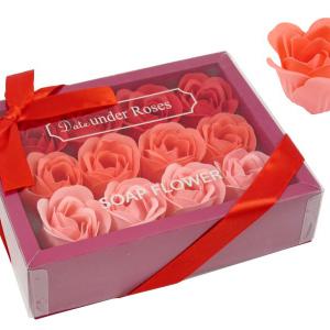 Szappanrózsa szett 12 db 4 cm – Piros szalagos díszdobozban