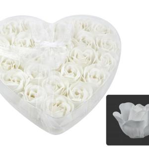Szappanrózsa szett fehér szív dobozban 24db 4cm