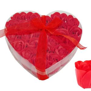 Szappanrózsa szett piros szív dobozban 24db 4cm