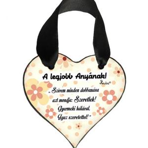 Szív akasztóval 9 cm x 9,5 cm - A legjobb anyának – Ajándék Anyukáknak – Anyák napi ajándék