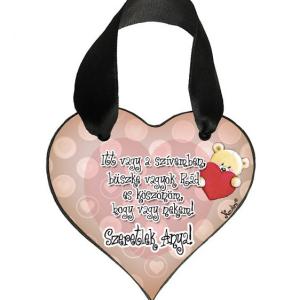 Szív akasztóval 9 cm x 9,5 cm - Itt vagy a szívemben – Ajándék Anyukáknak – Anyák napi ajándék