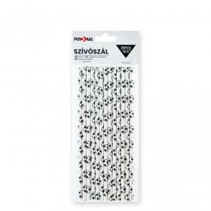 Szívószál foci labdás 25db 19,5cm fekete fehér