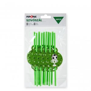 Szívószál focis zöld 10db 20cm