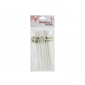 Szívószál lánybúcsú fehér 12db/cs Team Bride felirattal