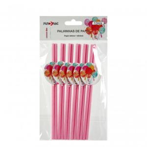 Szívószál lufis rózsaszín 12db 19,5cm