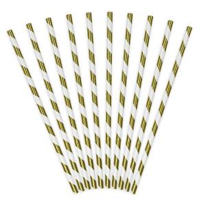 Szívószál papírból, arany-fehér 10 db/csomag