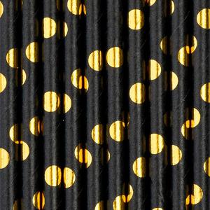 Szívószál papírból, fekete, arany pöttyös, 10 db/cs