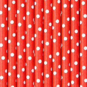 Szívószál papírból, piros, fehér pöttyös 20 cm/10 db