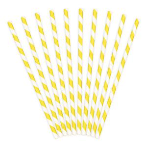 Szívószál papírból, sárga -fehér csíkos