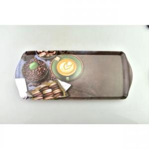 Tálca 38x16,5x2cm műanyag kávé sütemény mintával