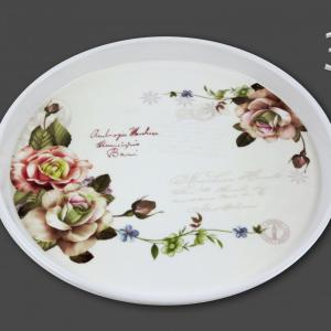 Tálca kerek virágos 29cm retro babarózsa