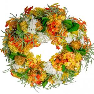 Tavaszi vegyes virágos koszorú sárga D22cm