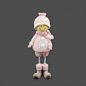 Téli fiú/lány figura rózsaszín 15cm 2f