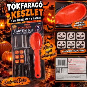 Tökfaragó készlet, 3 db szerszámmal és 6 sablonnal