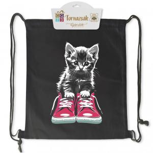 Tornazsák Cica tornacipőben fekete 35x40cm