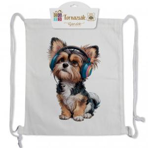 Tornazsák Kutya fejhallgatóval 35x40cm yorki