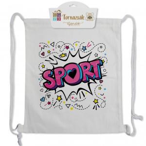 Tornazsák Sport rózsaszín 35x40cm fehér alapon rózsaszín felirattal lányoknak