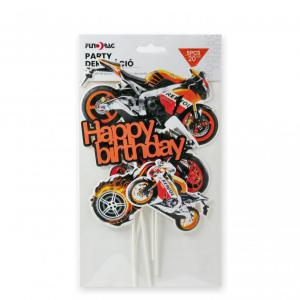 Torta dekoráció Happy Birthday motoros 5db 20cm