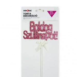 Tortadekoráció Boldog Szülinapot felirattal rózsaszín 1db 19,5cm