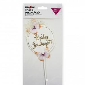 Tortadekoráció Boldog Szülinapot felirattal tortadísz pillangós 1db 19,5cm