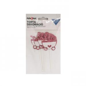 Tortadísz babakocsi rózsaszín 4 db-os 13,3 cm