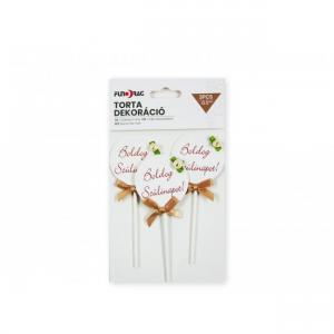Tortadísz kerek virág 3db Boldog Születésnapot felirattal